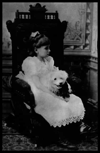 A picture of Helen Keller with her dog, 1887