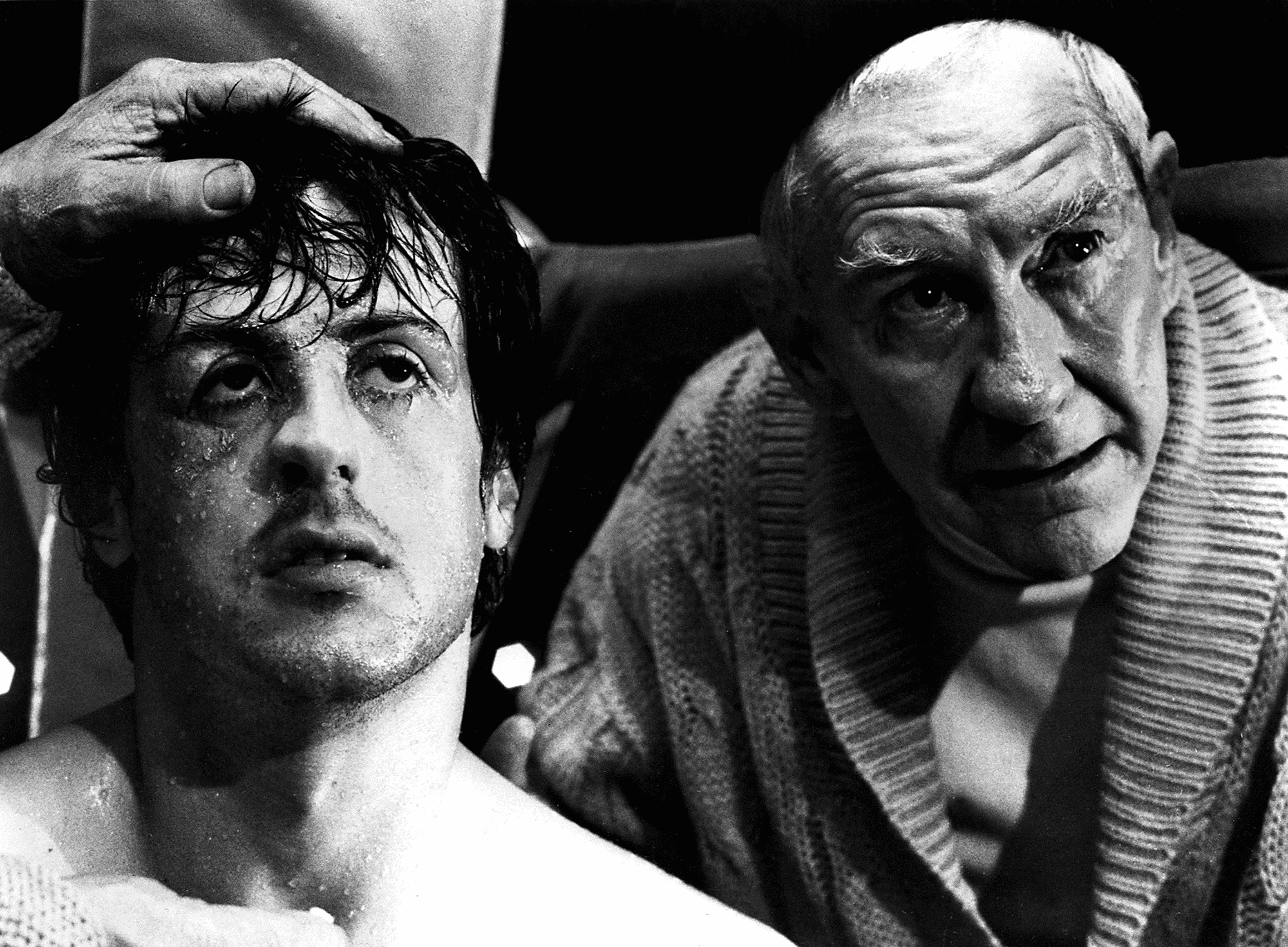 Sylvester Stallone and Burgess Meredith in the first “Rocky,” released in 1976.