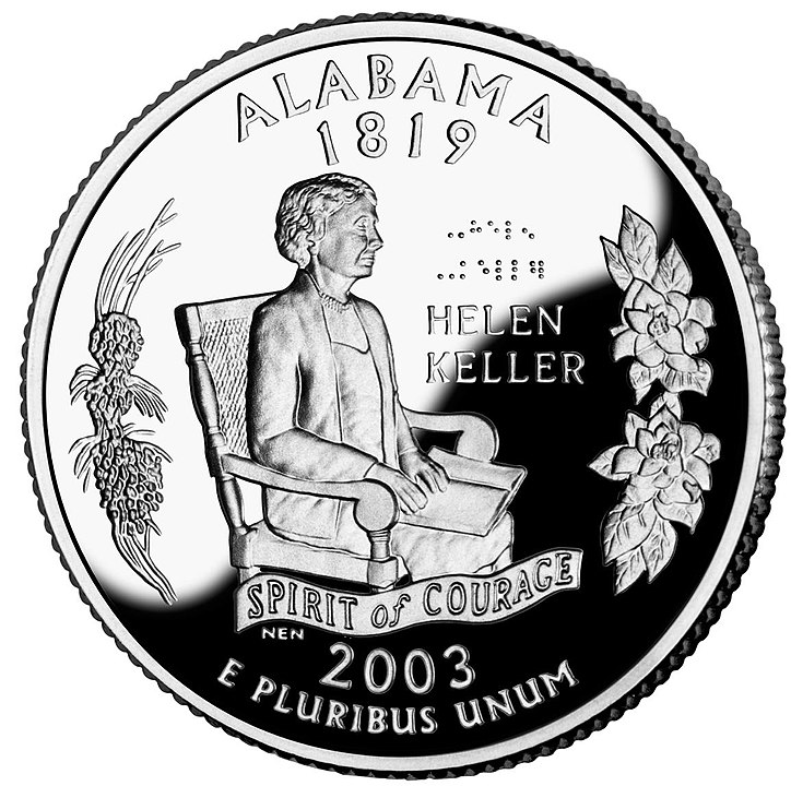 Picture of the coin depicting Helen Keller