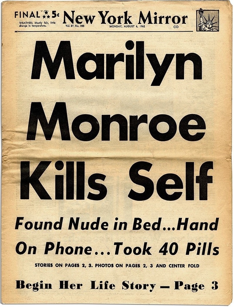 Magazine displaying the death news of Marilyn Monroe