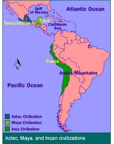 The Indigenous Peoples of the Americas - A map of the Inca, Maya, and Aztec Empires